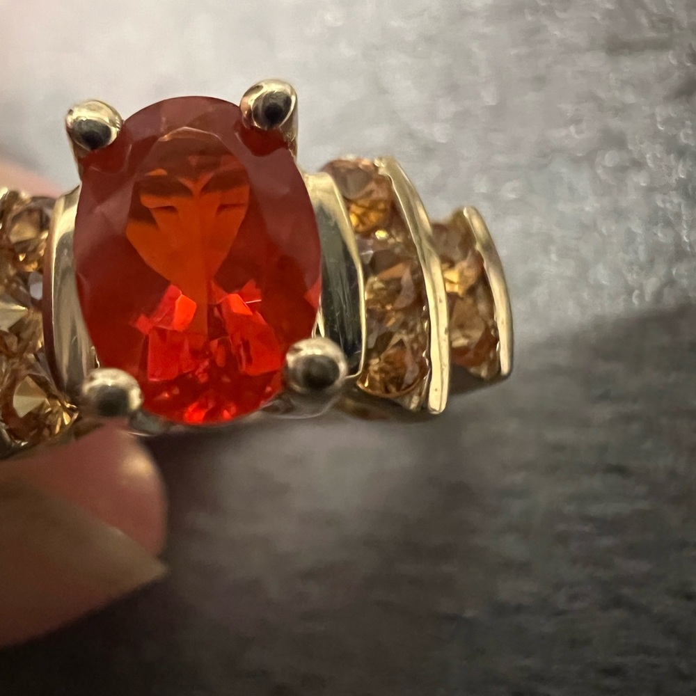 Custom made Mexican Fire Opal with Mandarin Garnet ring 14k